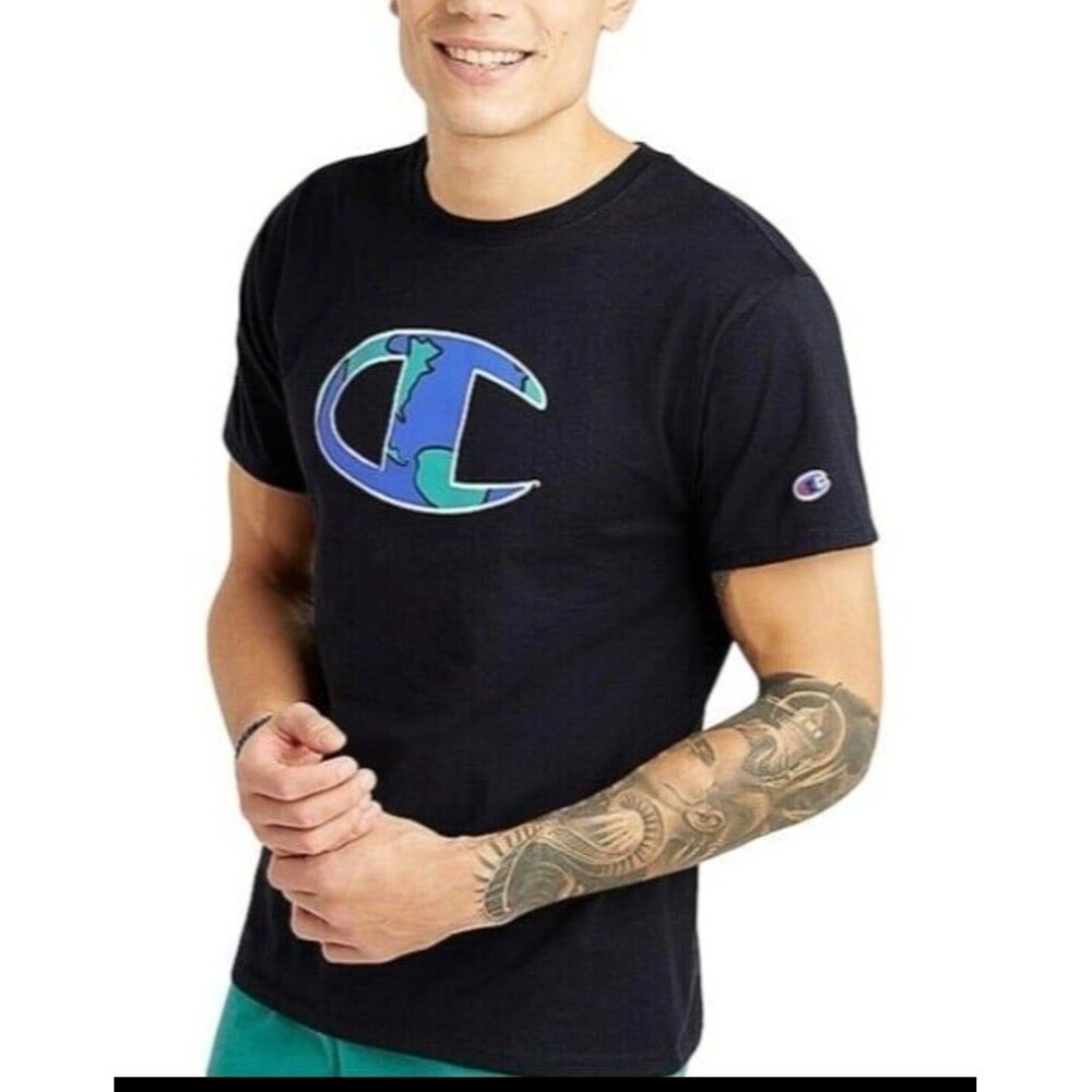 NWT Men's Champion Classic T-Shirt Navy Blue Earth C Logo, Small